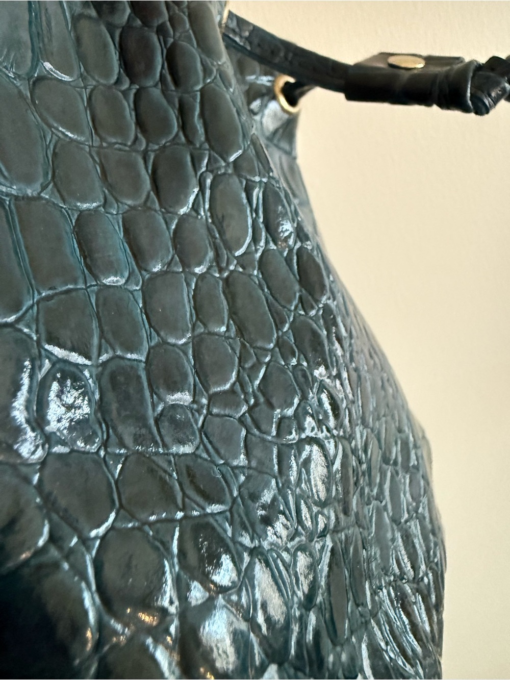 ❌SOLD LOCAL❌ Vintage Teal Croc-Embossed Leather Bucket Bag Mini Crossbody - Picture 12 of 12